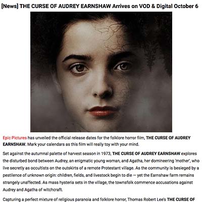 [News] THE CURSE OF AUDREY EARNSHAW Arrives on VOD & Digital October 6